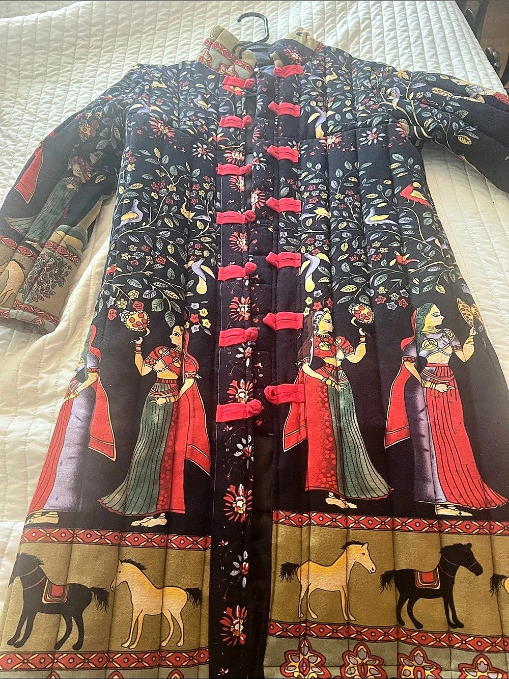 Women's Floral Quilted Jacket in Black & Red Like New